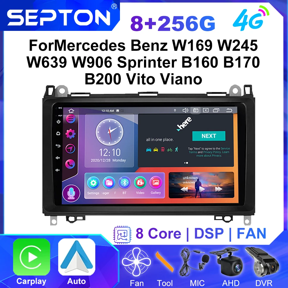 

SEPTON Android Car Radio for Mercedes Benz W169 W245 W639 W906 Sprinter B160 B170 B200 Vito Viano Multimedia GPS CarPlay 2Din 4G