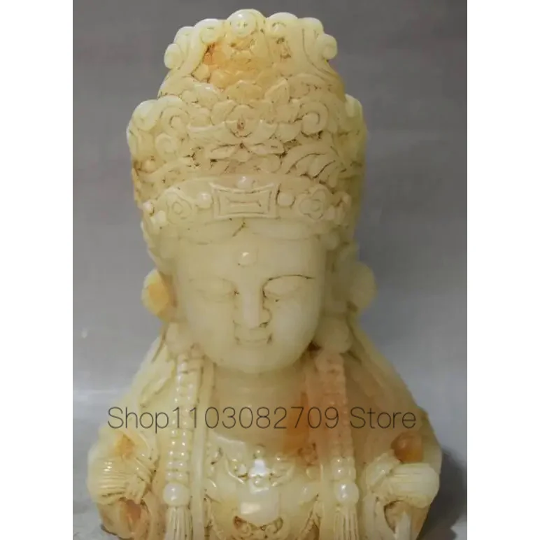 China Old Jade Carving Kwan-yin Guanyin Guan Quan Yin Goddess Head Bust Statue
China Old Jade Carving Kwan-yin Guanyin Guan Quan Yin Goddess Head Bust Statue