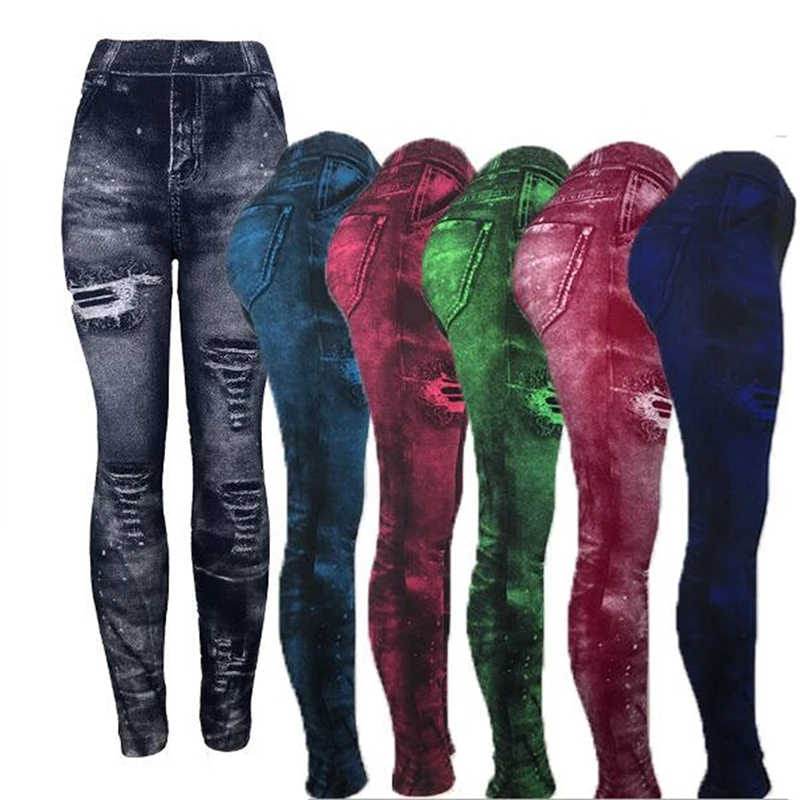 

Women New Fashion Classic Stretchy Slim Leggings Sexy Imitation Jean Skinny Jeggings Skinny Pants Big Size Bottoms Hot Sale