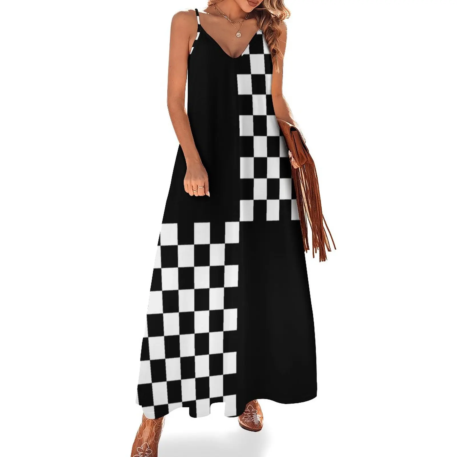 

Quad Ska Black White Checked Pattern Sleeveless Dress dresses for woman birthday dress dress for women summer