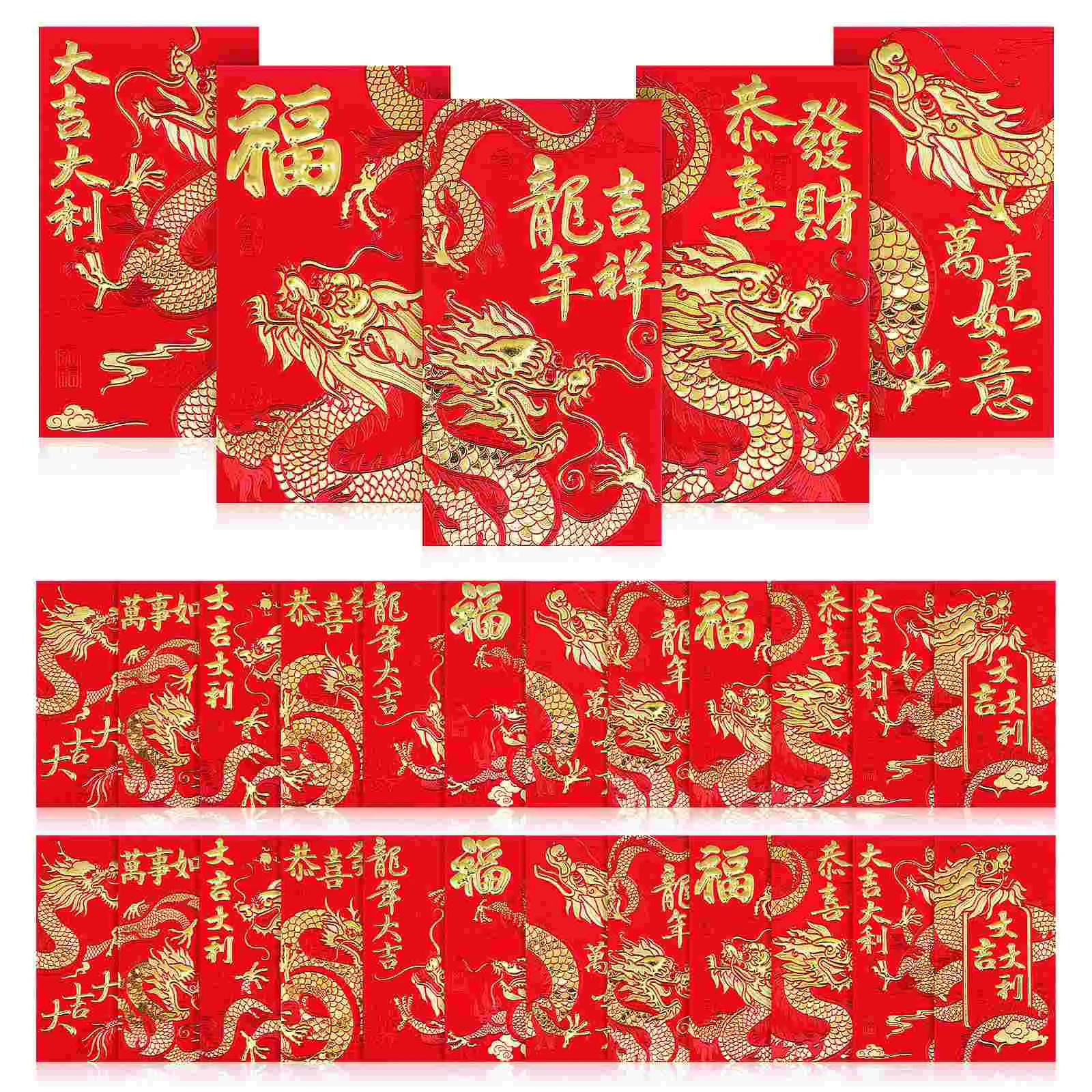 

36 Pcs 2024 Year of The Dragon Red Packet Golden Embossed Zodiac New Year’s Money Lucky Asian Envelope Gifts Festival