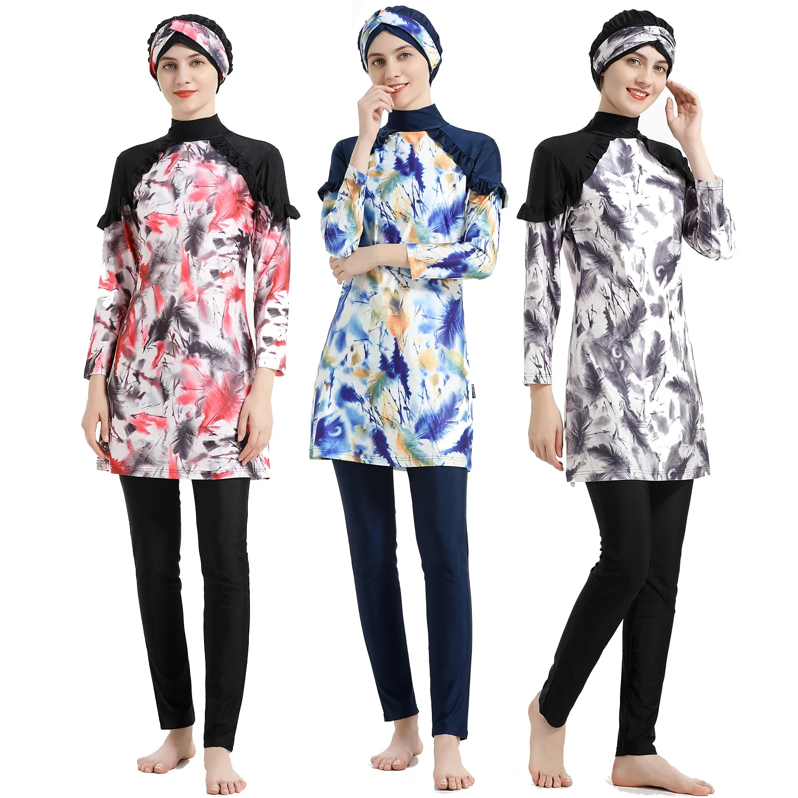 Женский Мусульманский купальник Burkini, скромный купальник с длинным рукавом, закрытый хиджаб с цветочным принтом, топ, шапка, штаны для плавания, купальный костюм
Женский Мусульманский купальник Burkini, скромный купальник с длинным рукавом, закрытый хиджаб с цветочным принтом, топ, шапка, штаны для плавания, купальный костюм