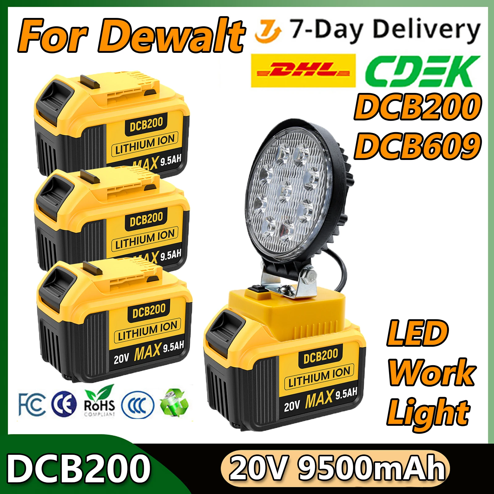 For DeWalt DCB200 Battery 20V 9500mAh Replacement Li-ion Battery DCB609 DCB206 DCB209 DCB205 Tool Battery With LED Work Light
For DeWalt DCB200 Battery 20V 9500mAh Replacement Li-ion Battery DCB609 DCB206 DCB209 DCB205 Tool Battery With LED Work Light