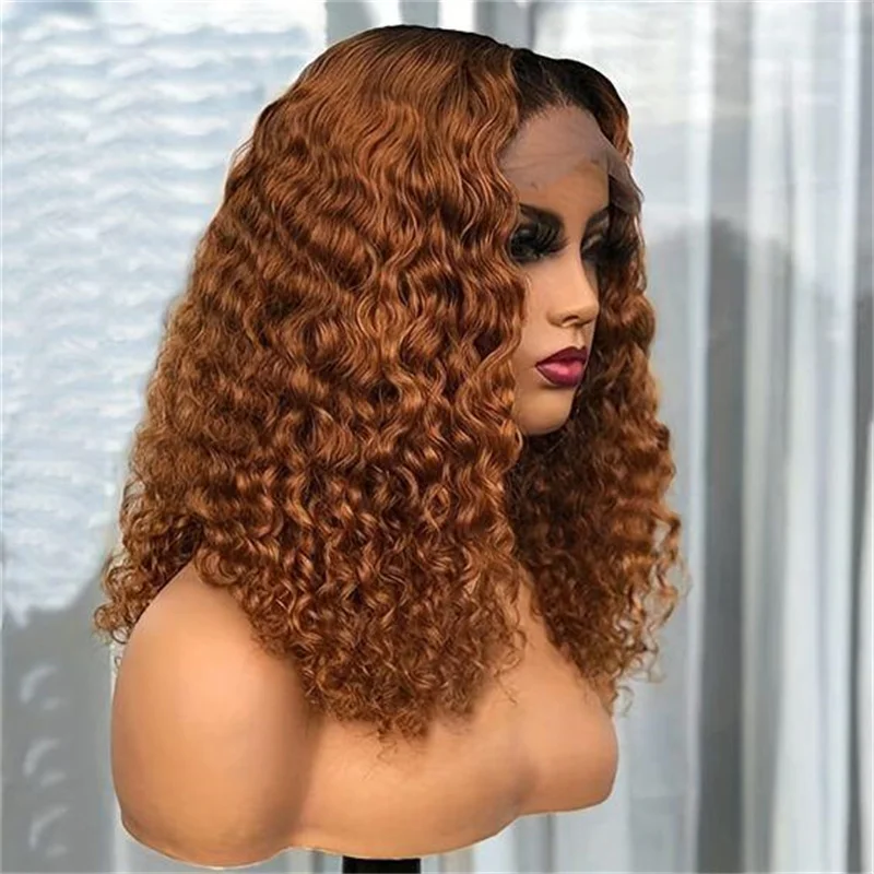 

Soft 26inch Long Kinky Curly Ombre Brown 180Density Lace Front Wig For Black Women Babyhair Preplucked Heat Resistant Glueless