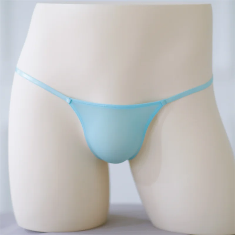 

Men Sexy Ice Silk Thong Low Waist Soft Transparent Underwear Pearl Crotch Bikini Slip Ultra-Thin Translucent Pouch Underpants