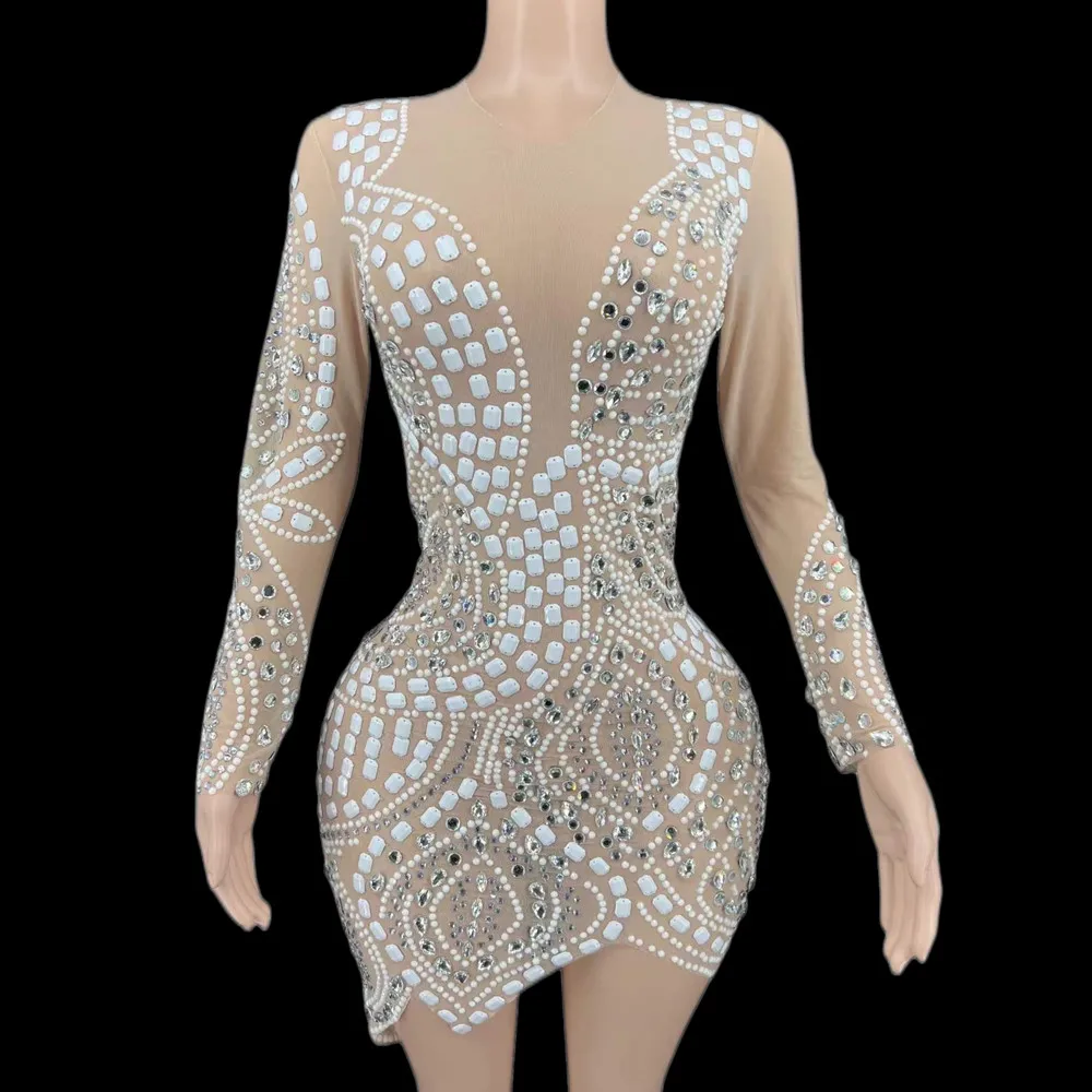 Nude Long Sleeves Shining Crystal Rhinestones Sexy Dress For Women Party Club Clothing Stage Singer Costumes Evening Wears
Nude Long Sleeves Shining Crystal Rhinestones Sexy Dress For Women Party Club Clothing Stage Singer Costumes Evening Wears