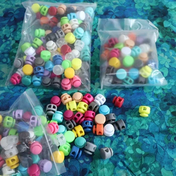 원형 플라스틱 나일론 스토퍼 코드 잠금 모자 코드 엔드 스프링 탄성 조절 버클, DIY 스포츠웨어 로프 버튼, 10 개, 50 개, 100 개 상품 이미지