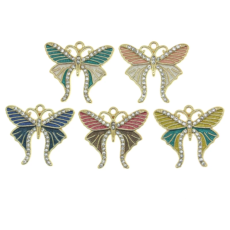 

5pc/lot Exquisite Rhinestone Butterfly Enamel Insect Charms For Jewelry Making Bracelet DIY Earring Necklace Pendant Finding