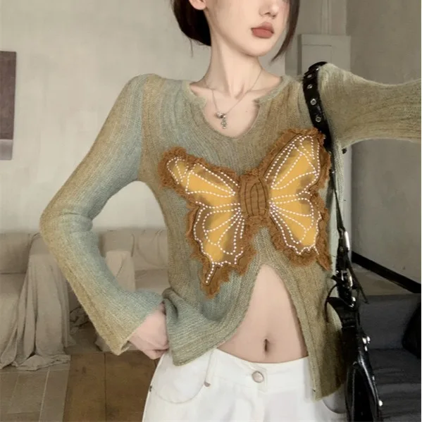 Autumn And Winter New Design Butterfly Splicing Open Front Clashing Colour Knitwear Women's Long Sleeve Sweater Sexy V-Neck Tops
Autumn And Winter New Design Butterfly Splicing Open Front Clashing Colour Knitwear Women's Long Sleeve Sweater Sexy V-Neck Tops