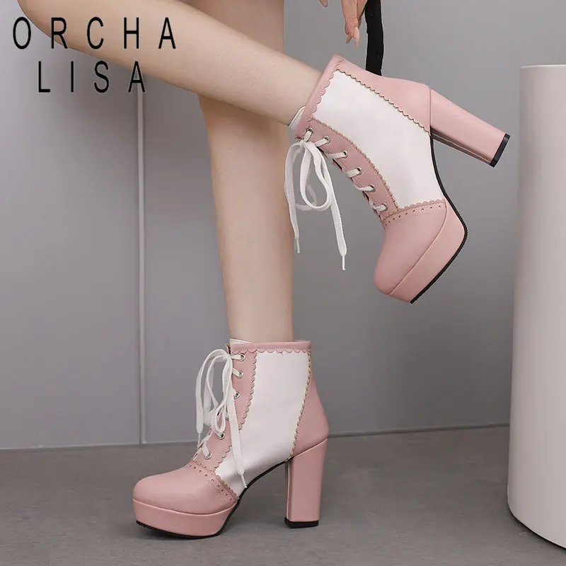 ORCHA LISA Women Ankle Boots Round Toe Chunky High Heels 9.5cm Platform 2.5cm Lace Up Big Size 45 46 Mixed Color Elegant Booties
ORCHA LISA Women Ankle Boots Round Toe Chunky High Heels 9.5cm Platform 2.5cm Lace Up Big Size 45 46 Mixed Color Elegant Booties