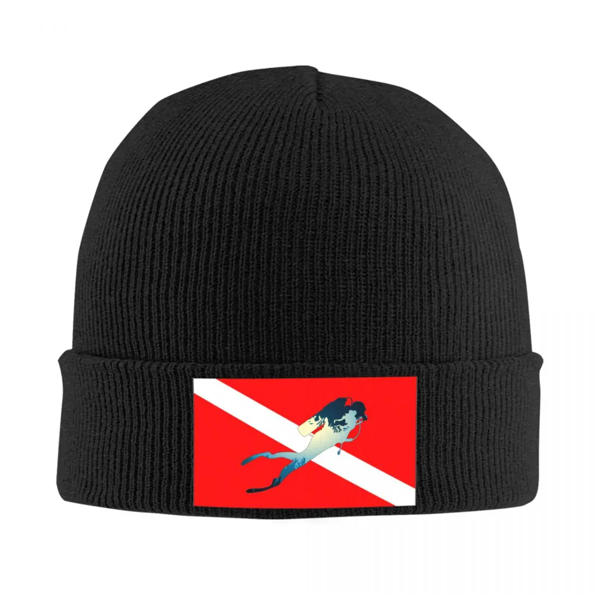 

Scuba Flag Rib Knit Cuffed Beanie For Men Women Diver Dive Warm Bonnet Knitted Hat