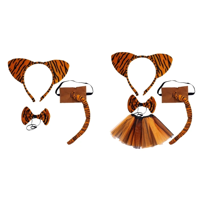 

Y166 Хэллоуин костюм тигра комплект с ушками тигра повязка на голову галстук-бабочка хвост юбка-пачка 3/4