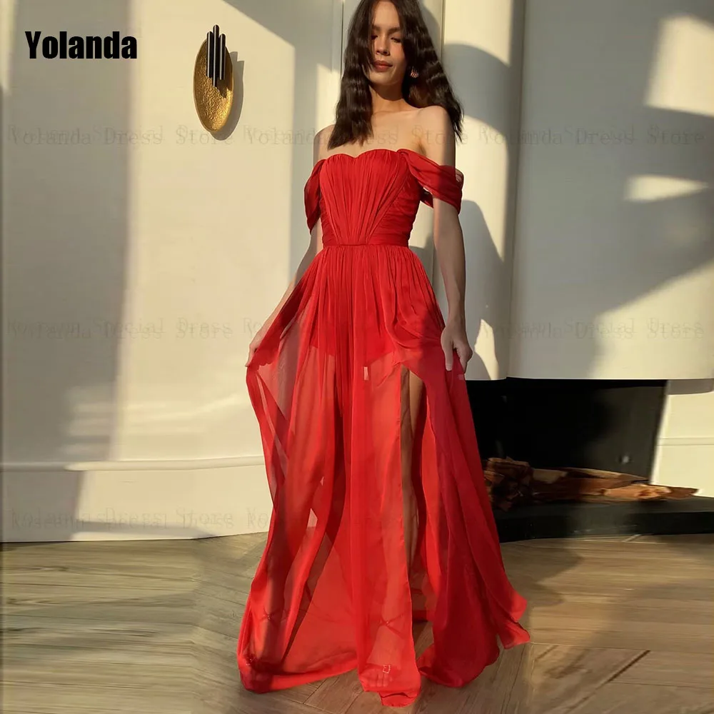 Red A-line Evening Dresses Off-The-Shoulder Draped Pleat Front Split Tulle Open Back Party Dress Floor Length Robe de soirée
Red A-line Evening Dresses Off-The-Shoulder Draped Pleat Front Split Tulle Open Back Party Dress Floor Length Robe de soirée