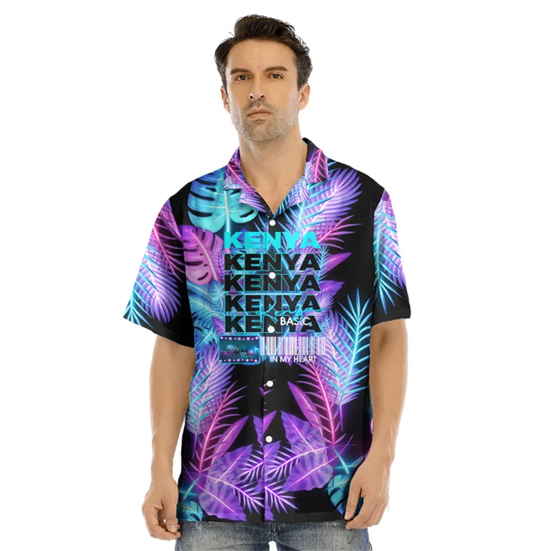 

Kenya Map Flag Graphic Short Sleeve Shirts For Men Clothes Casual Hawaiian Flower Blouses National Emblem Shirt Boy Lapel Blouse