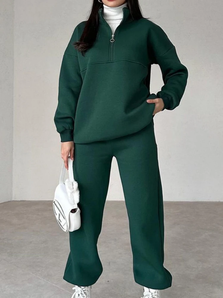 Two Piece Pant Sets Women Stand Collar Tops Zipper Full Sleeve Pullovers Elastic Waist Trousers Solid Thick Suits Casual Winter
Two Piece Pant Sets Women Stand Collar Tops Zipper Full Sleeve Pullovers Elastic Waist Trousers Solid Thick Suits Casual Winter
