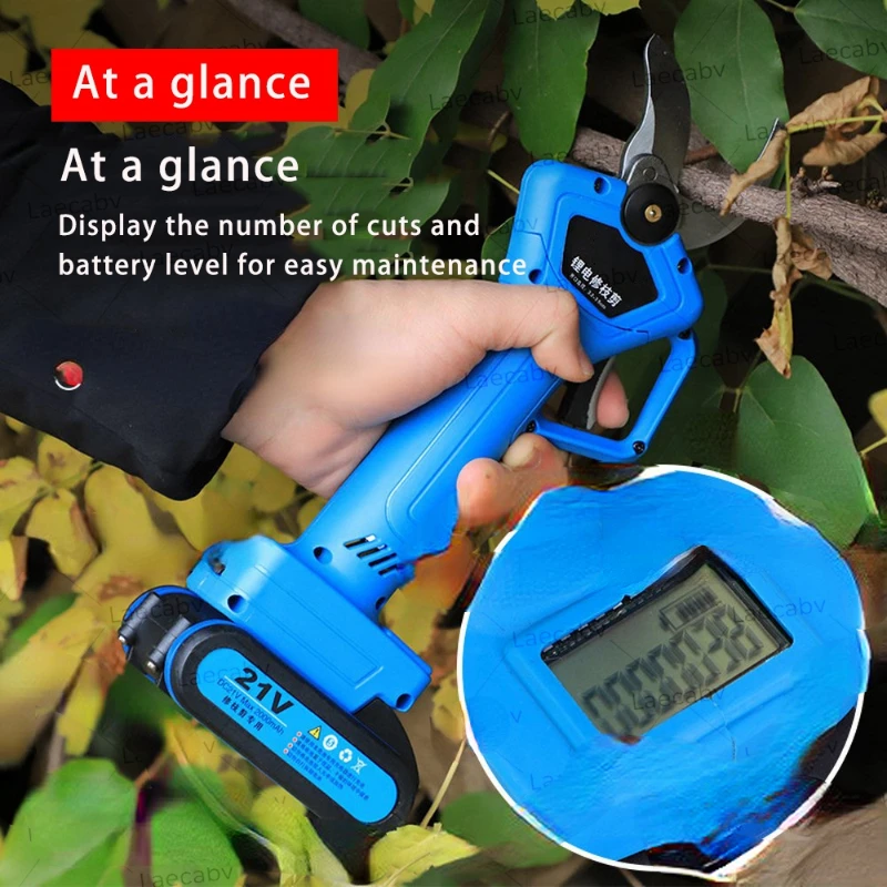 

21V with power display Electric Pruning Scissors with 2 Battery Fruit Tree 35mm Shears Electric Fruit Branch Cutter