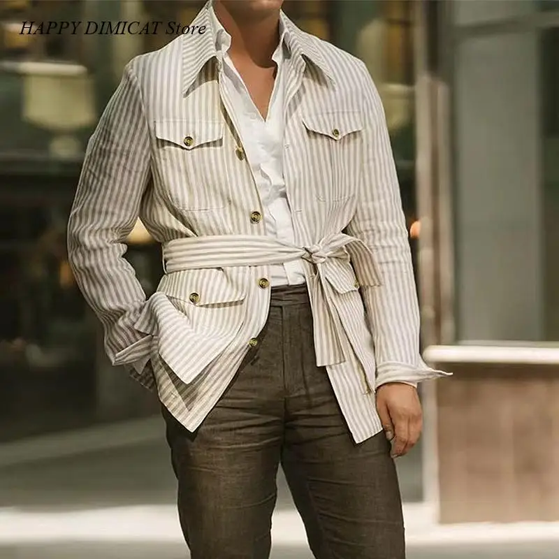 Mid-length Shirt for Men Luxury Clothing S-5XL Men\'s Long Sleeve Striped Shirt Casual Streetwear Button Pocket Belted
Mid-length Shirt for Men Luxury Clothing S-5XL Men\'s Long Sleeve Striped Shirt Casual Streetwear Button Pocket Belted