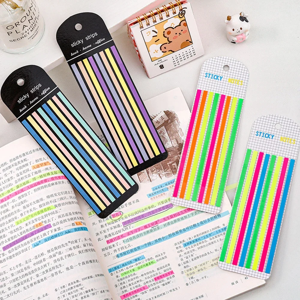 

160Pcs Colourful Fluorescent PET Long Slim Stripe Index Stickers Student Focus Marking Classification Stickers Memo Stationery