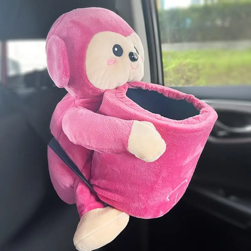 

Car Tissue Holder Multifunction Car Console Organizer Waterproof Liner Car Trash Bin Cute Monkey Doll Animal Plush Toy Ornament