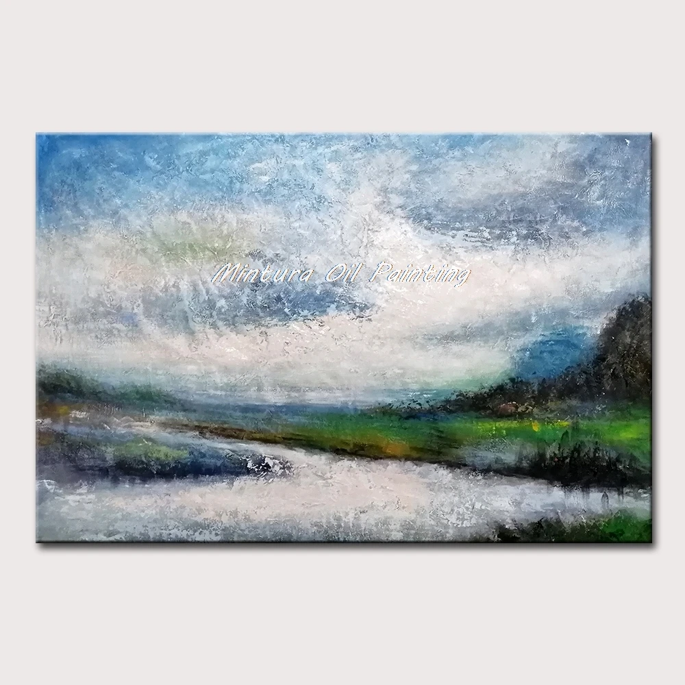 

Mintura Handpainted Oil Paintings on Canva A landscape in Cloudy Weather Modern Abstract Art Painting Hotel Decoration No Framed