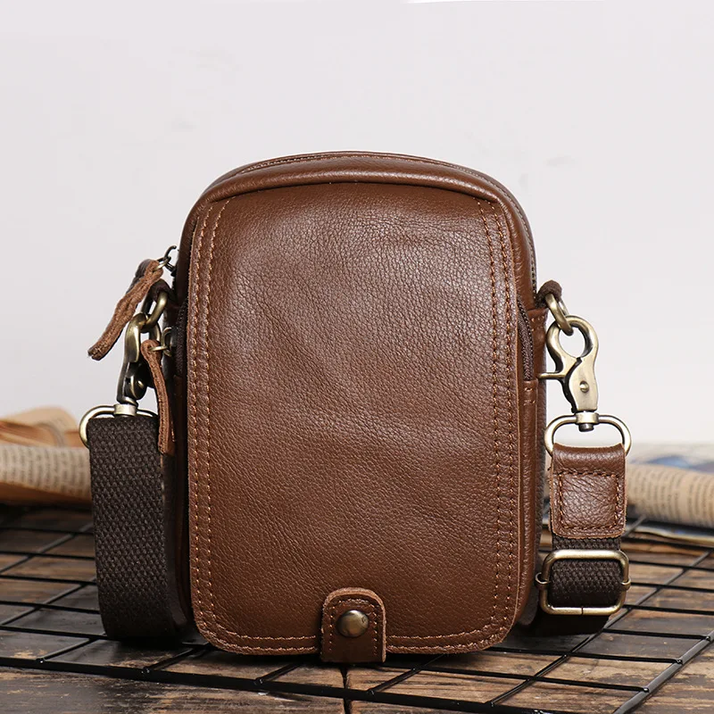 

Vintage leather shoulder bag frosted cowhide leather belt waist pack Original diagonal bag Men's multi-function mobile phone bag