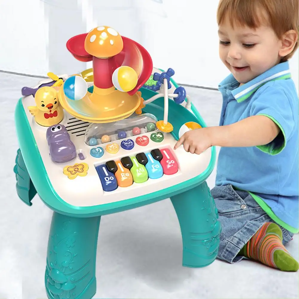 

Toddler Activity Table Educational Baby Activity Table with Piano Ball Slide Musical Instruments for Toddlers Standing for 1-3