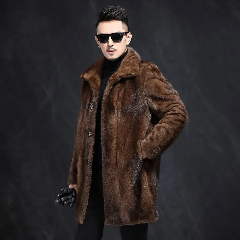 

Men Faux Mink Fur Warm Thick Brown Coat Long Oversized Winter Overcoat Male Warm Faux Fur Button Up Windbreaker 4xl Outerwear