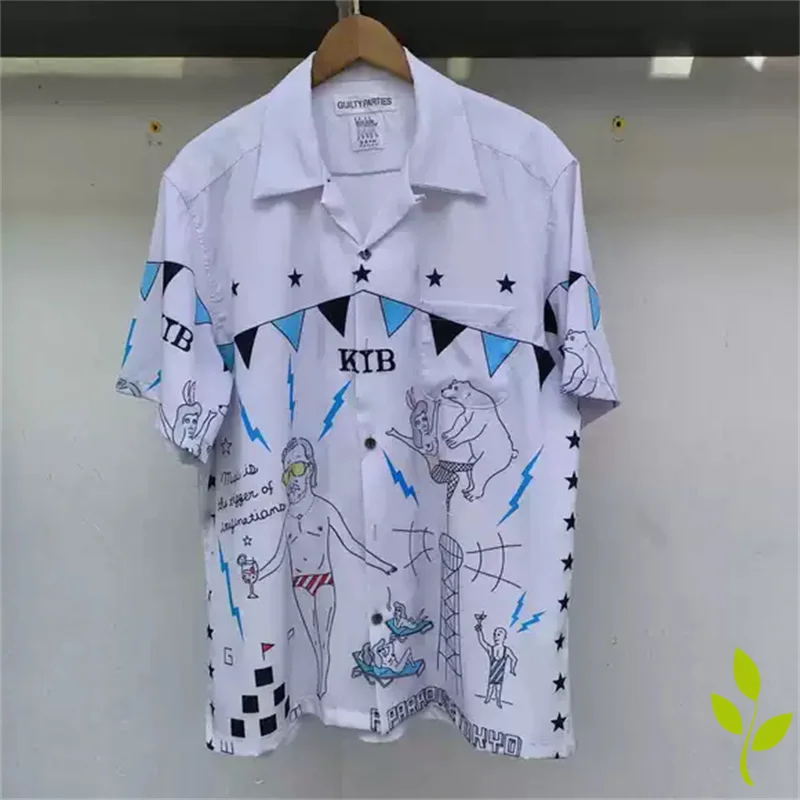 

Summer Short Sleeve Wacko Maria Shirts for Men's Clothing World Peace Series Theme Rayon Hawaiian Casual Shirt Women Tops