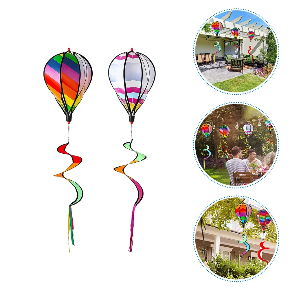 

2 Pcs Decor Hot Air Balloon Wind Bar Party Decoration Yard Pendant Outdoor Layout Pendants Spiral Windmill Funny Decors