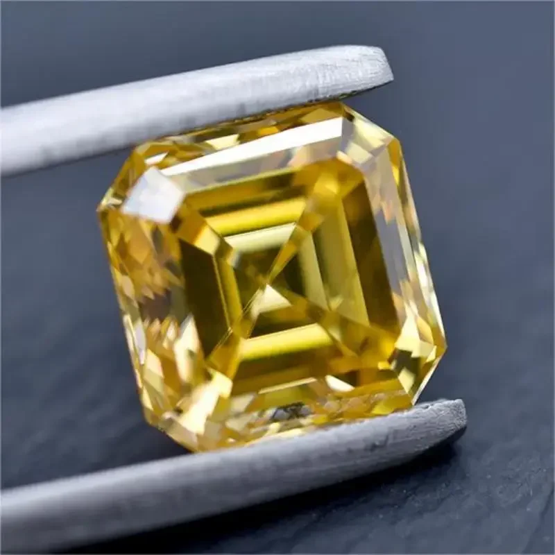 

GRA Certificate Golden Yellow Color Asscher Cut Moissanite Stone Lab Grown Moissanite Jewelry Pass Diamond Tester