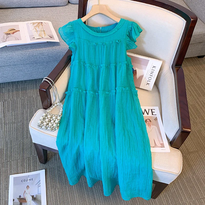 2023 Summer Vacation One Piece Dress Cyan Flying Sleeve Loose Fairycore Dress Korean Girl Student Thin Fold Midi Fairy Dress
2023 Summer Vacation One Piece Dress Cyan Flying Sleeve Loose Fairycore Dress Korean Girl Student Thin Fold Midi Fairy Dress