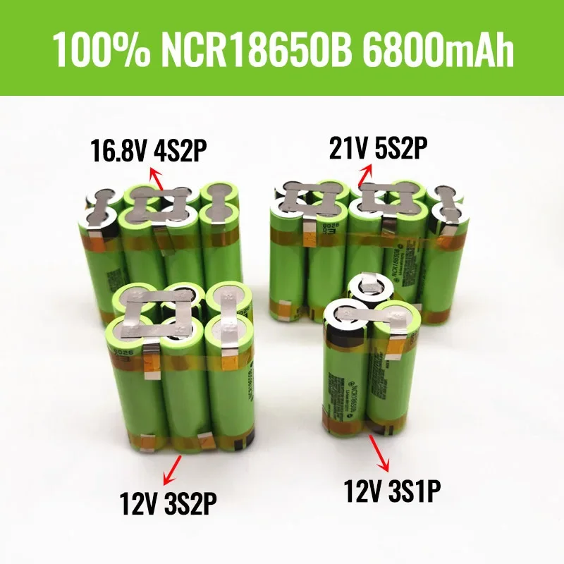 

2022 New original 3S 3S2P 12V 16.8V 21V 25V Battery Pack NCR18650B 6800mah 20A Discharge Current for shura screwdriver battery