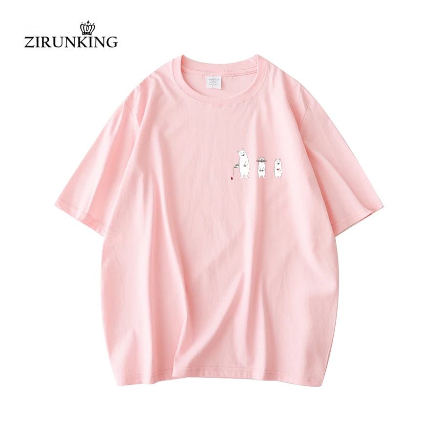 

ZIRUNKING-Fashion Baggy Best Seller Tops Vintage Cotton Cute Three Bears Parent-child Print Casual T-shirts Summer O-neck Tees