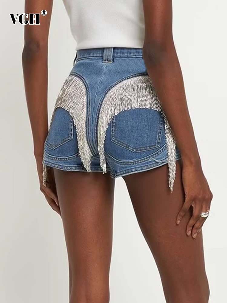 VGH Casual Patchwork Tassel Denim Shorts For Women High Waist Spliced Pockets Slimming Jeans Female Fashion Style Clothing New
VGH Casual Patchwork Tassel Denim Shorts For Women High Waist Spliced Pockets Slimming Jeans Female Fashion Style Clothing New