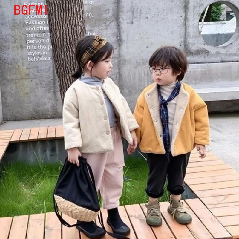 

Korean reversible clothes Spring Autumn Winter Coat Children's Warmth Thickened Lamb Plush Corduroy Single Breasted Kids Jacket