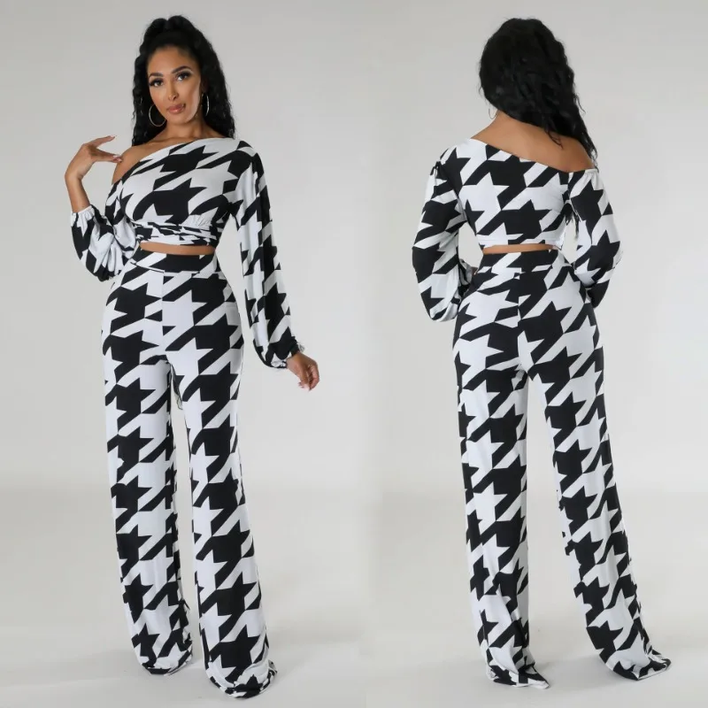 Sexy Plaid Printed Slim Fit Suit Women Lantern Sleeve Off Shoulder Slash Neck Bandage Short Top High Waist Straight Pants Suit
Sexy Plaid Printed Slim Fit Suit Women Lantern Sleeve Off Shoulder Slash Neck Bandage Short Top High Waist Straight Pants Suit