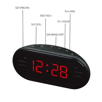 LED Alarm Clock Radio Digital AM FM Radio Red With EU Plug Large LED Display Digital