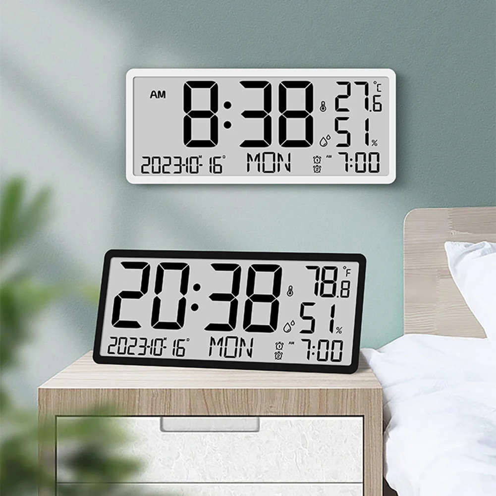 

Large Digital Wall Clock Battery Operated Desk Clocks With Temperature Humidity Large Display Digital Alarm Clock for Bedroom