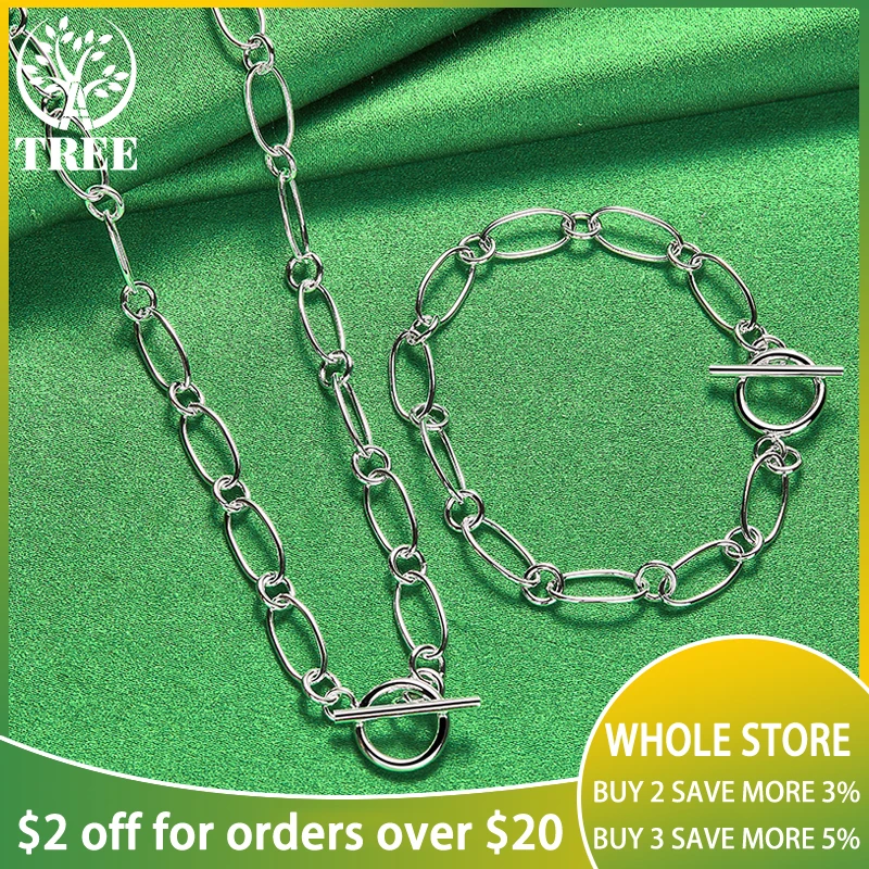 ALITREE 2pcs 925 Sterling Silver Jewelry Set For Woman Fashion Simple Oval Link Chain Necklace Bracelets Wedding Birthday Gift
ALITREE 2pcs 925 Sterling Silver Jewelry Set For Woman Fashion Simple Oval Link Chain Necklace Bracelets Wedding Birthday Gift