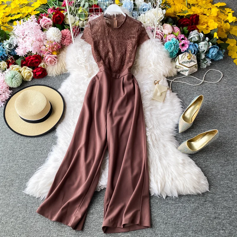 Temperament Sexy Jumpsuit Women's Summer Dress Lace Splice Slim Jumpsuit High Waist Straight Leg Pants Fashion
Temperament Sexy Jumpsuit Women's Summer Dress Lace Splice Slim Jumpsuit High Waist Straight Leg Pants Fashion