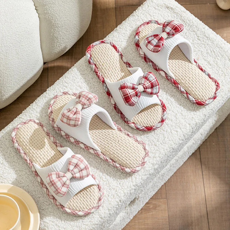 Сланцы женские в клетку, Симпатичные Шлепанцы из дышащей хлопчатобумажной ткани, с бантом, мягкая плоская нескользящая обувь для дома, 2023 
Сланцы женские в клетку, Симпатичные Шлепанцы из дышащей хлопчатобумажной ткани, с бантом, мягкая плоская нескользящая обувь для дома, 2023