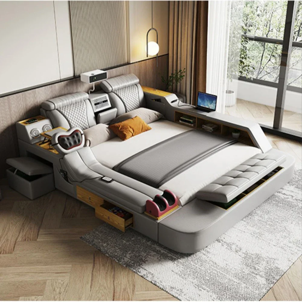 

Tech Smart Bed-der Ultimative Multifunktion Ale Bett Rahmen Mit Echtem Leder, Massage, Lautsprecher, Projektor Und Luft Reiniger