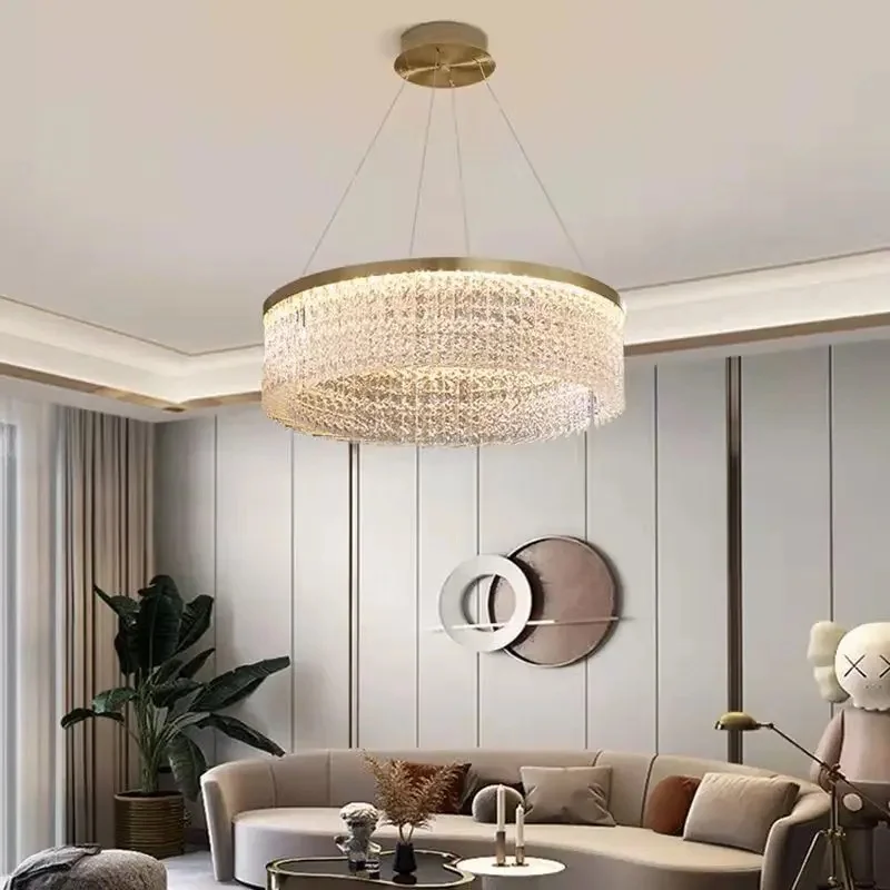 

Round Art Light Luxury Living Room LED Crystal Chandelier Modern Bedroom Bar Dining Pendant Fixtures Kitchen Island Hanging Lamp