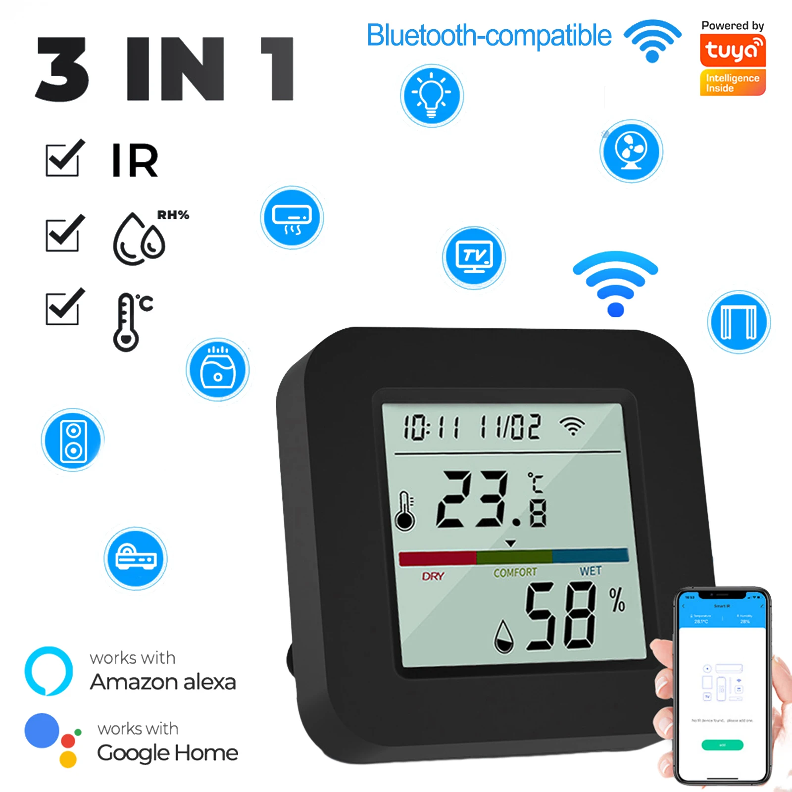 Smart WIFI Remote Control DC 5V/1A Humidity Sensor Infrared Temperature Sensor Universal For Tuya Smart Or Smart Life
Smart WIFI Remote Control DC 5V/1A Humidity Sensor Infrared Temperature Sensor Universal For Tuya Smart Or Smart Life
