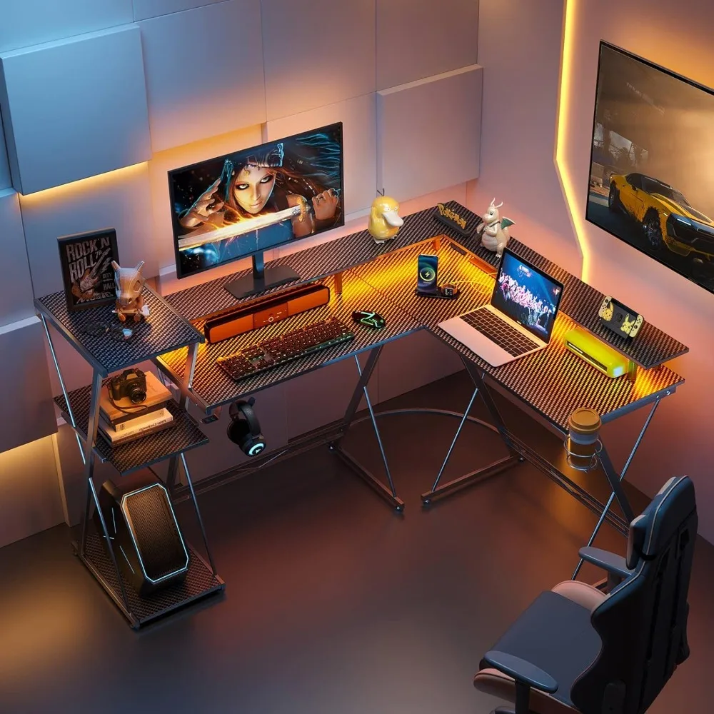 With Headphone Hook Computer Desks L Shaped Gaming Desk With LED Lights & Power Outlets Office Accessories for Desk Tables Black
With Headphone Hook Computer Desks L Shaped Gaming Desk With LED Lights & Power Outlets Office Accessories for Desk Tables Black