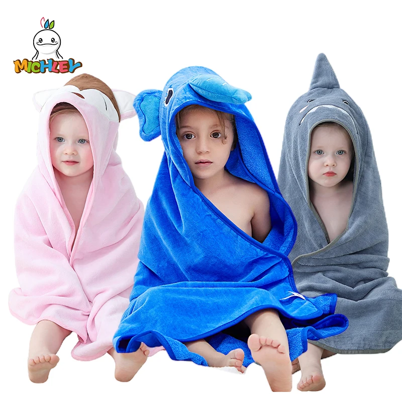 

Мягкое детское банное полотенце с капюшоном MICHLEY Elephant Shark, Хлопковое полотенце с капюшоном для новорожденных, банное полотенце с животными, халат, детский халат для мальчиков и девочек