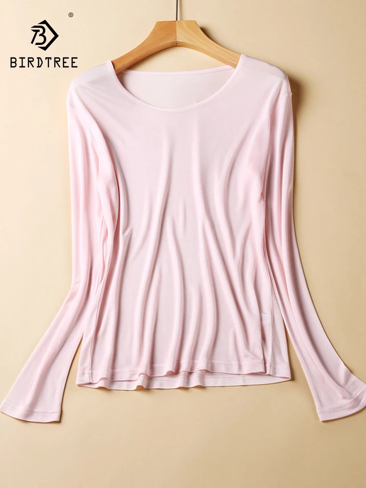 Birdtree 23%Mulberry Silk 2023 Fashion New Bottoming Shirt Women's Knitted Long Sleeve Solid Color Round Neck Basic Top P39988QC
Birdtree 23%Mulberry Silk 2023 Fashion New Bottoming Shirt Women's Knitted Long Sleeve Solid Color Round Neck Basic Top P39988QC