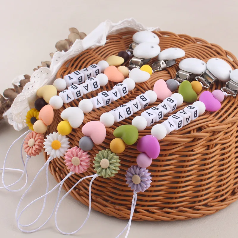 New Baby Personalized Silicone Pacifier Chain Flowers Silicone Pacifier Clip Baby Name Custom Teether Anti-Drop Chain
New Baby Personalized Silicone Pacifier Chain Flowers Silicone Pacifier Clip Baby Name Custom Teether Anti-Drop Chain