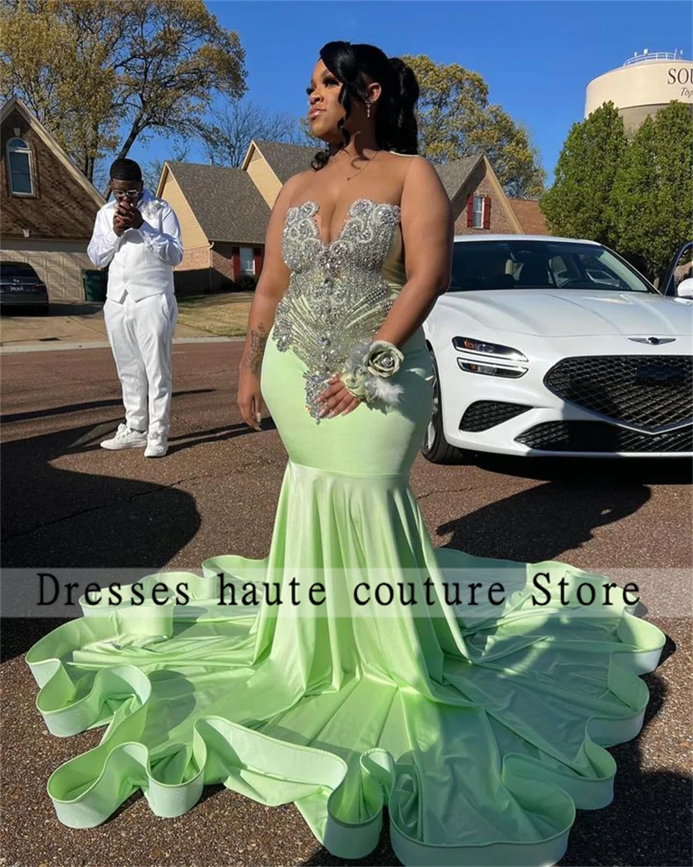 

Сексуальные Зеленые платья русалки для выпускного вечера для черных девушек 2024, блестящие женские платья с бисером и стразами для свадебной вечеринки, вечерние платья