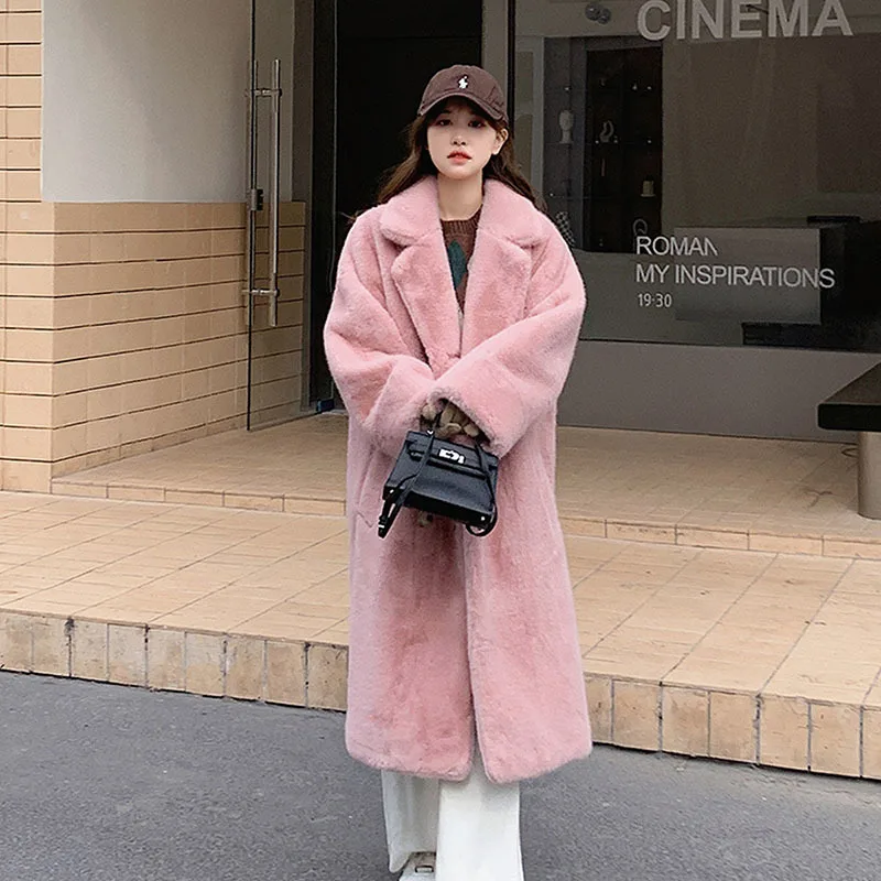 Autumn Winter Women Mid-Length Thicken Warm Faux Rabbit Fur Coat Lapel Double-breasted Long Sleeve Casual Loose Casaco Feminino
Autumn Winter Women Mid-Length Thicken Warm Faux Rabbit Fur Coat Lapel Double-breasted Long Sleeve Casual Loose Casaco Feminino